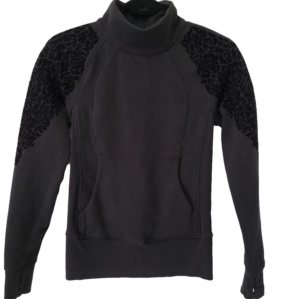 RARE Lululemon Floral Flock Pullover size 2 black quarter zip velvet  W3AXQS
